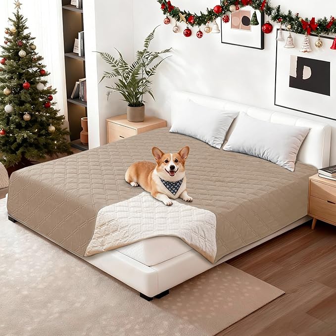 Waterproof Couch Covers for Pets, Waterproof Dog Bed Cover, Anti-Slip Soft Dog Blankets, Couch Cover for Dogs Washable, Pet Blanket for Puppy Large Dogs Cat (82x102 Inch, Khaki)