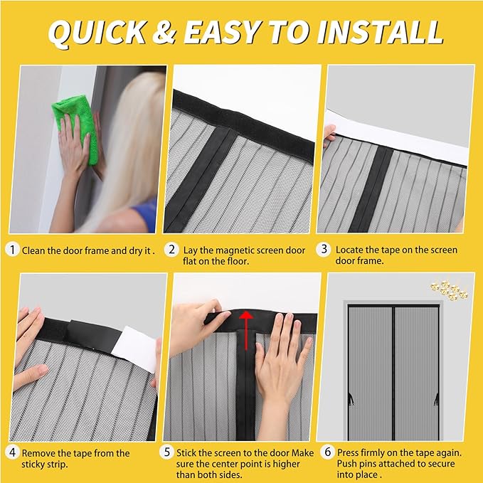 Magnetic Screen Door - Fits Door Opening 36 x 82 in, Actual Screen Size 38"x83", Hands Free Mesh Partition,Heavy Duty Curtain Keeps Bugs Out, Frame Hook & Loop, Pet and Kid Friendly
