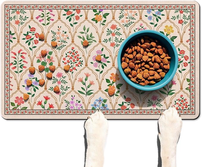 Absorbent Pet Dog Bowl Mat for Food and Water, Pet Cat Food Feeding Mat with Non Slip Rubber Backing, Dog Food Mats for Floors Waterproof, 12"x20"