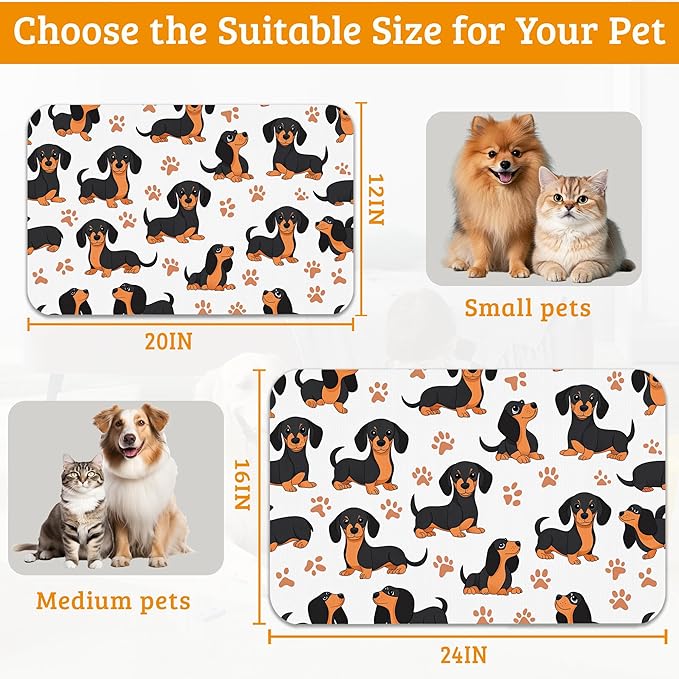 Dog Bowl Mat,Dog Dachshund Pet Feeding Mat for Floors Waterproof, Grey Paws Absorbent Dogs Placemat for Food and Water Quick Dry Pet Cat Feeding Mats with Non Slip Bottom 12" x 20"