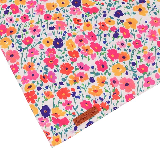 ADOGGYGO Floral Dog Bandanas 2 Pack, Reversible Cute Flower Scarf, Premium Fabric, Adjustable Fit Pink Blue Floral Bandanas for Extra Large Dogs (X-Large)
