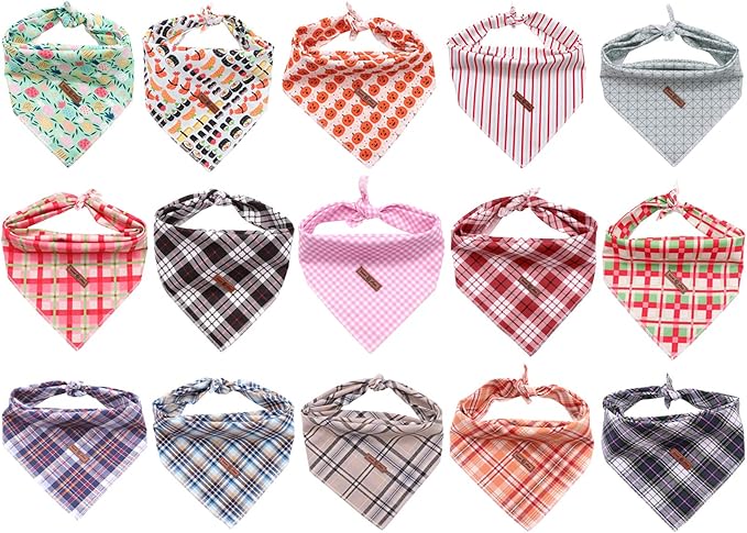 Lionet Paws Christmas Dog Bandana Washable Cotton Handkerchief Scarf Triangle Bandana for Small Medium Large Dogs Red Grid