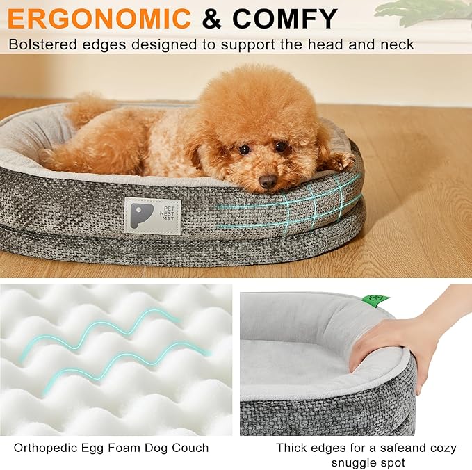 Dog Bed Medium Size Dog,Orthopedic Bed with Removable Cover&Non-Slip Bottom Couch Bed with Four-Sided Bolster Grey M