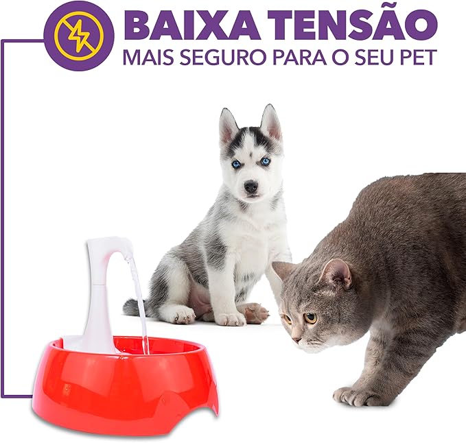 Aqua First Pet Water Fountain - Automatic Drinking Bowl for Cats and Dogs - Light and Portable - Replaceable Filters - Ergonomic Design - 1.2L/42 fl oz - Red