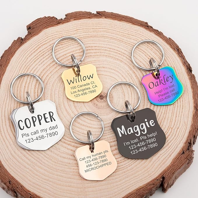 Anavia Personalized Pet ID Tags, Stainless Steel Glossy Laser Engraved Dog Cat Collar Name Tags, Multiple Colors Shapes Sizes (Badge, Regular)