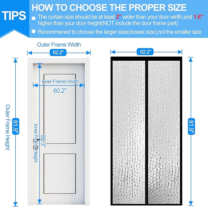 RELIANCER Magnetic Thermal Insulated Door Curtain,Waterproof EVA Door Cover,Fit Doors Size Up to 60"x80",Temperature Protection Insulated Doorway Curtain Partition,Patio Self-Closing Doors Net Screen