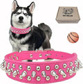 TEEMERRYCA Adjustable PU Leather Spiked Studded Dog Collars with a Squeak Ball Gift for Small Medium Large Pets Like Cats/Pit Bull/Bulldog/Pugs/Husky, Hot Pink, M 12"-15"