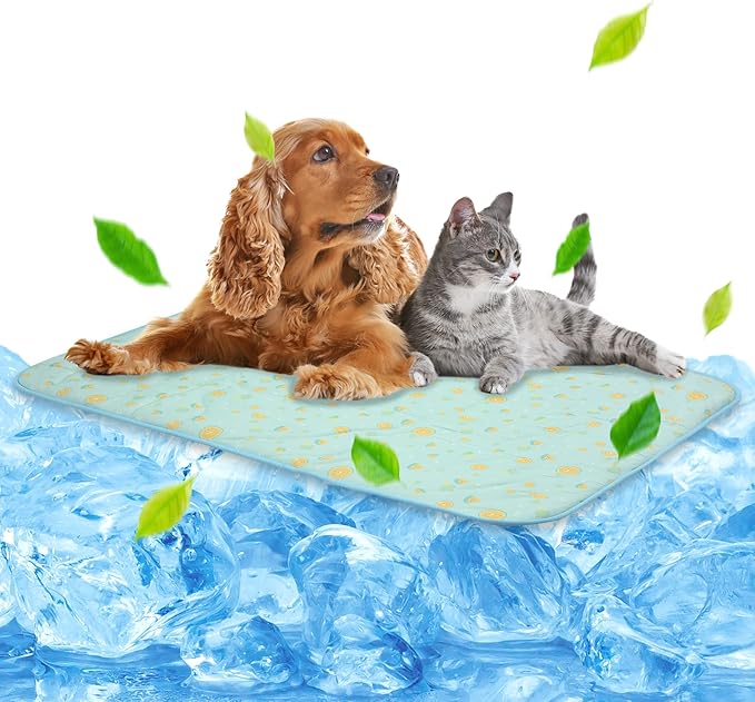 NWK Pet Cooling Mat -39’’ X 27’’ Ice Silk Cooling Mat for Dogs & Cats Portable & Washable Pet Cooling Blanket, Car Seats, Beds for Summer (Green Fruit, Large)