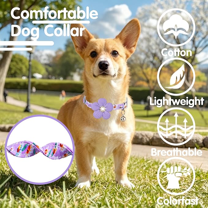 Large Dog Collar with Flower, Dog Collars for Large Dogs Collar for Girl Cute Dog Collar with Bell, Adjustable Length