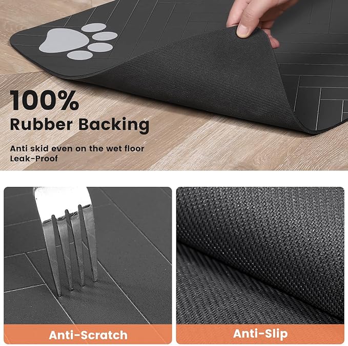 Pet Feeding Mat-Absorbent Pet Placemat for Food and Water Bowl, with Waterproof Rubber Backing, Quick Dry Water Dispenser Mat for Dog and Cat (27"x17", Navy Blue)