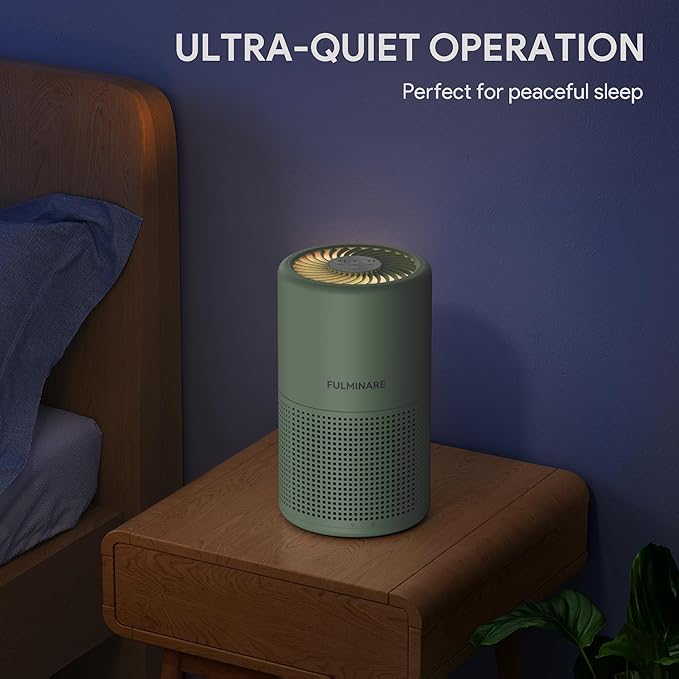 FULMINARE 2 Pack Air Purifiers for Home Bedroom H13 True HEPA Air Purifier, 3 Speeds, Timer, 24dB Quiet Air Cleaner With Night Light, Portable Small Desk Air Purifier for Smoke, Kitchen, Office, Green