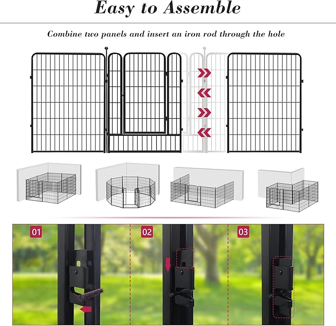 Dog Playpen 40 inch 22 Panels Indoor Outdoor Dog Pen for Large/Medium/Small Dogs Heavy Duty Metal Dog Fence Outdoor for Yard, Puppy Playpen with Door Portable Pet Fence for RV Camping Yard