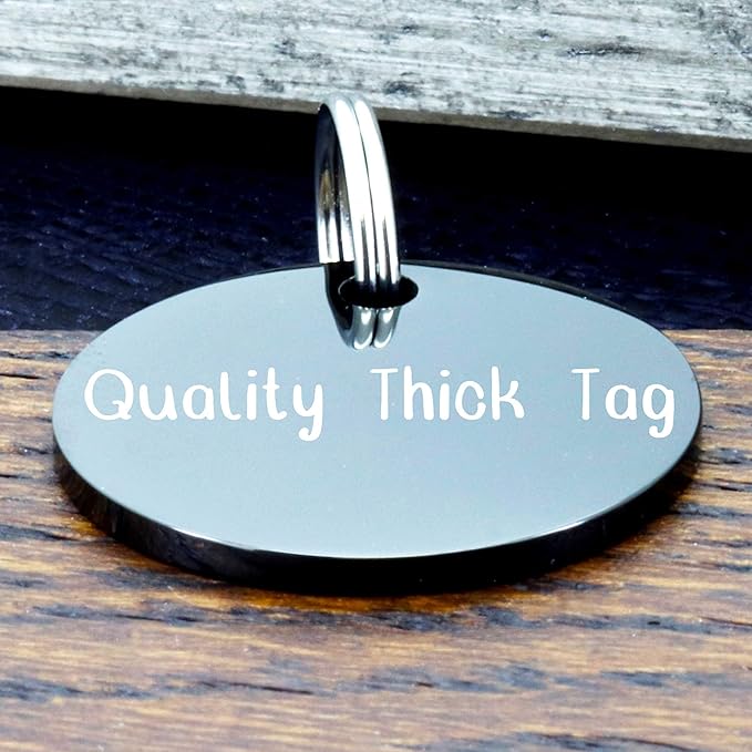 UltraJoys Stainless Steel Pet ID Tag Dog Name Tags Personalized Front and Back Engraving, Customized Dog Tags and Cat Tags, Optional Engraved on Both Sides, Round Tag with Vine Design 2, Large Black