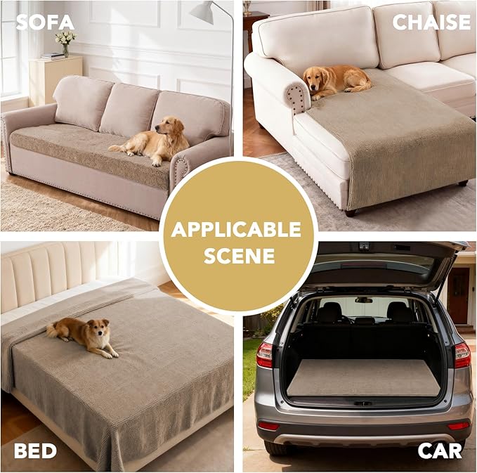 H.VERSAILTEX Non Slip Pet Couch Cover Chenille Dog Bed Protector Thick Soft Sofa Slipcover Pet Friendly Washable Couch Cushion Covers for Pets (30" x 70", Sand)