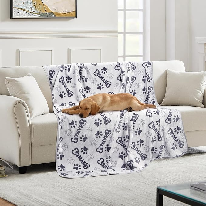 Small Dog Blanket, Soft Fleece Dog Blankets for Medium Dogs, 30X20 inches Fluffy Flannel Pet Cat Puppy Blanket Mat Cover for Bed Couch,Cute Flannel Bones & paw Print, Grey