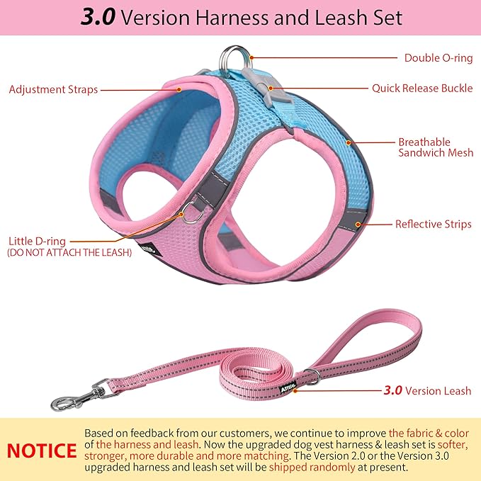 AIITLE No Pull Dog Harness and Leash Set, Step in Adjustable Dog Harness with Padded Vest for All Weather, Dog Leash with Soft Padded Handle, Easy to Put on Small and Medium Dogs Pink S