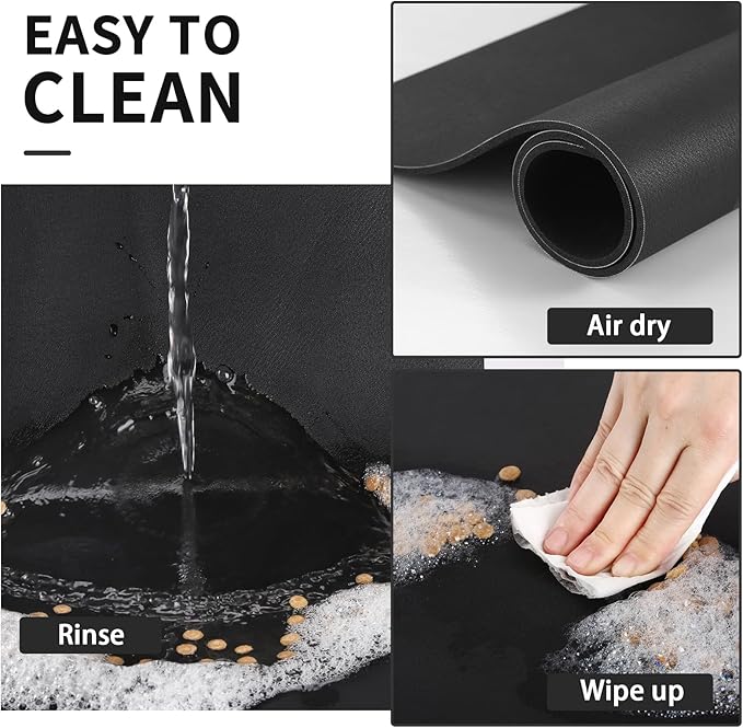 Dog Food Mat - Absorbent Cat Mat for Food and Water, No Stains Pet Feeding Bowl Mat, Easy to Clean Pet Placemats, Quick Dry Dog Water Dispenser Mat for Messy Drinkers | Paw Black 18"x 34"