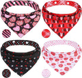 PAWCHIE Valentine's Day Dog Bandanas 4 Pack, Reversible Dog Party Triangle Scarf Bibs, Pet Holiday Costume with Adjustable Snaps, Multiple Love-Themed Patterns for Medium Dogs Puppy,Cats Pets, L