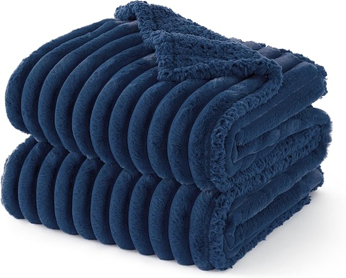 Bedsure ComfyFleece™ Waterproof Dog Blankets for Large Dogs - Soft Pet Cat Blanket Corduroy Fleece for Bed Protector Washable, Cozy Calming Reversible Furniture Protection,60"x80", Navy Blue