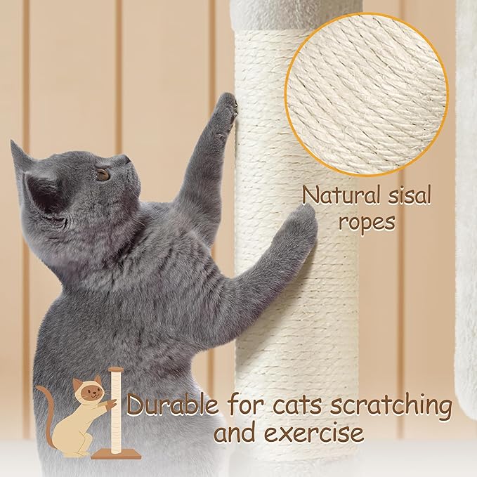 Yaheetech Cat Tree, 33.5in Cat Tower with 2 Cozy Condos, Soft Perch & Sisal Scratching Posts, Cat House Activity Center Furniture for Indoor Cats, Beige