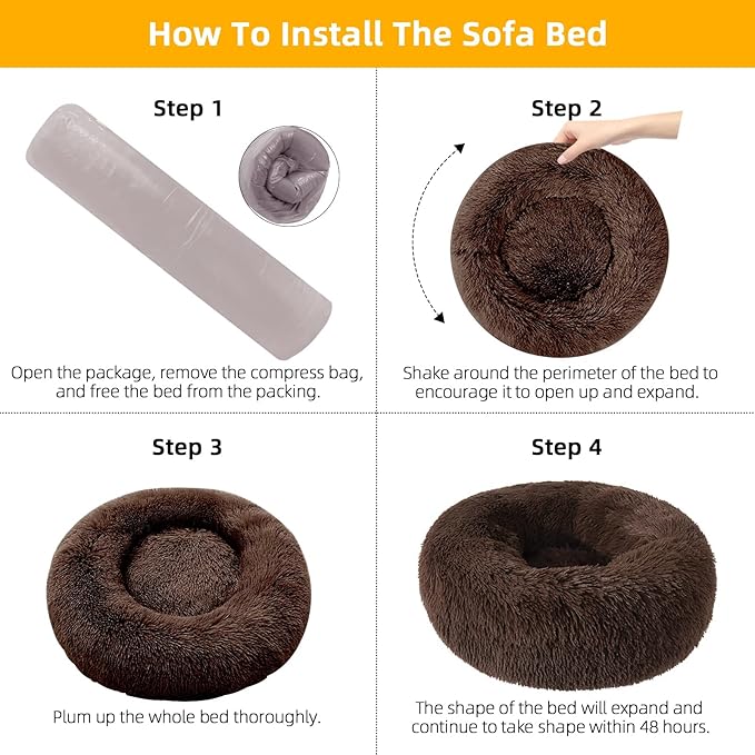 Nisrada Dog Bed for Small Medium Large Dogs, 24 inch Calming Dogs Bed, Washable-Round Cozy Soft Pet Bed for Puppy and Kitten with Slip-Resistant Bottom