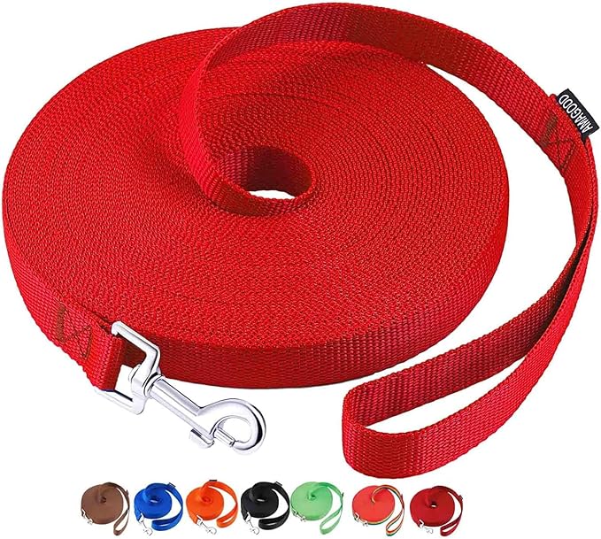 AMAGOOD Dog/Puppy Obedience Recall Training Agility Lead-15 ft 20 ft 30 ft 50 ft Long Leash-for Dog Training,Tie Out,Play,Safety,Camping (20Feet x 1Inch, Red)