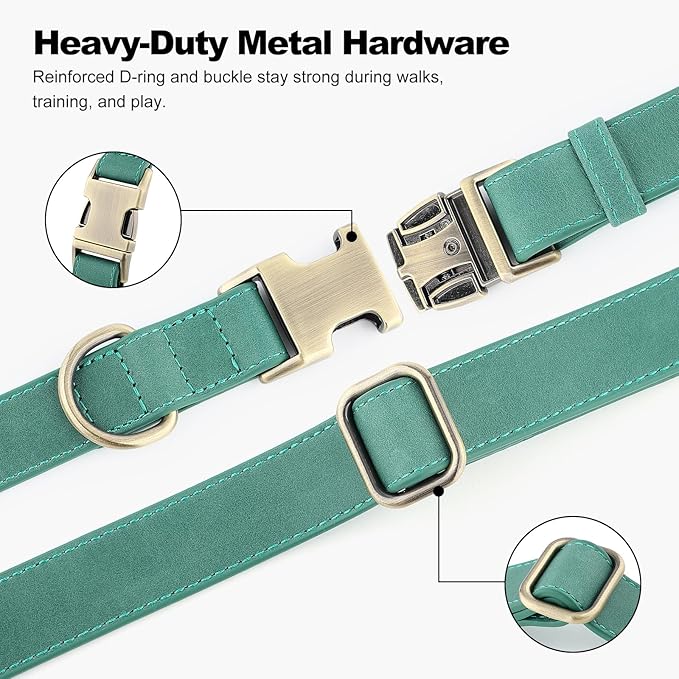 Plutus Pet Genuine Leather Dog Collar – Adjustable Pet Collar with Quick Release Metal Buckle, Soft Real Leather for Small Medium Large Dogs, Heavy Duty & Skin-Friendly (Green, XS)