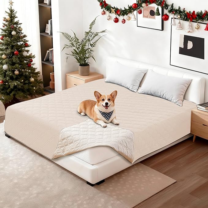 Waterproof Couch Covers for Pets, Waterproof Dog Bed Cover, Anti-Slip Soft Dog Blankets, Couch Cover for Dogs Washable, Pet Blanket for Puppy Large Dogs Cat (82x120 Inch, Beige)