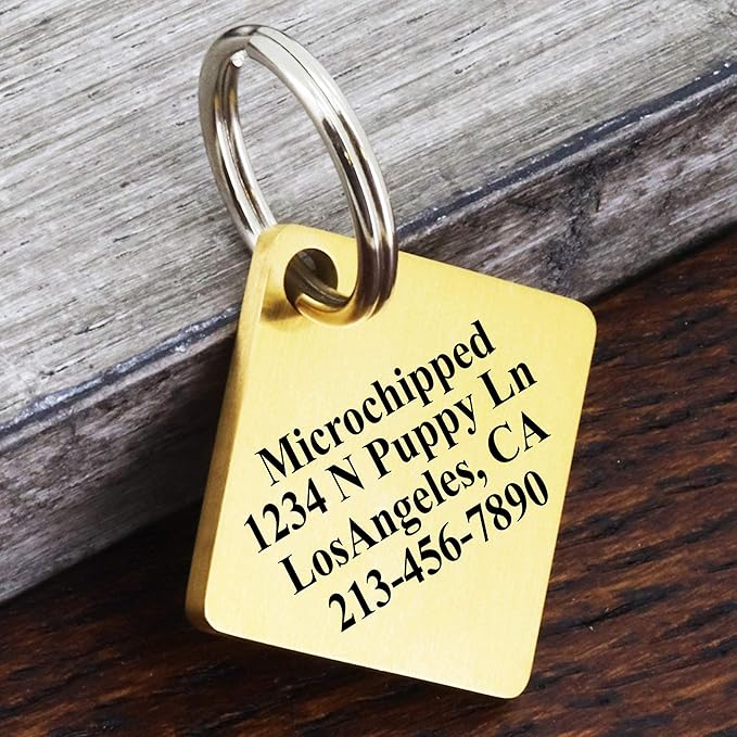 Ultra Joys Dog ID Tag, Custom Dog Tag Personalized Cat Tag, Pet ID Tag, Brushed Stainless Steel Diamond Dog Tag Gold Small