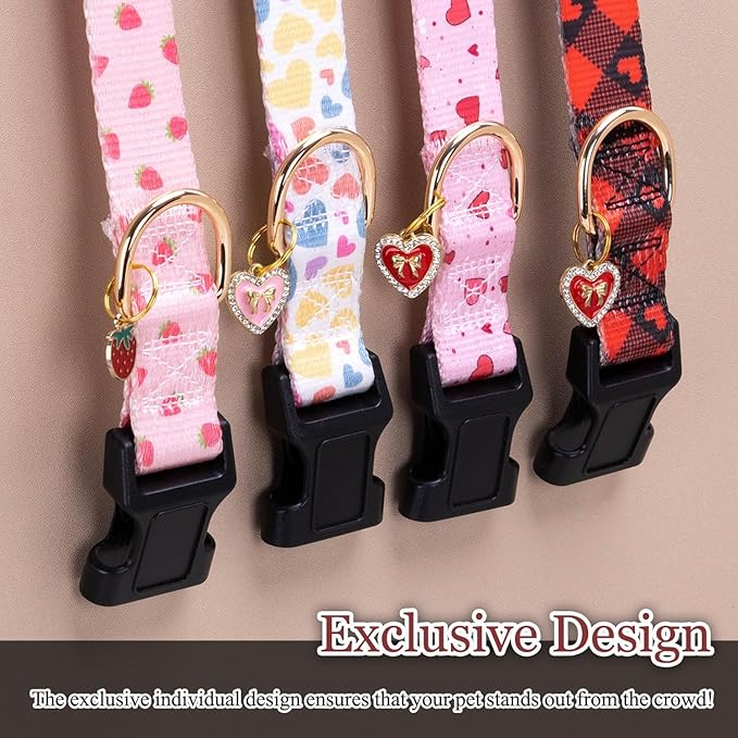 Love Pattern Dog Collar with Buckle Adjustable Safety Nylon Collars for Small Medium Large Dogs, Cute Stylish Girl Boy Christmas Dog Collar(White Heart,M)