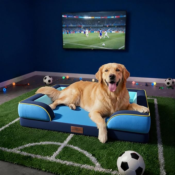 Comfort Expression Orthopedic Dog Bed for Extra Large Dogs 45x35 Inch, Waterproof Egg Crate Foam XL Pet Bed with Removable Bolsters, Dog Couch with Washable Cover & Non-Slip Bottom, New Jersey