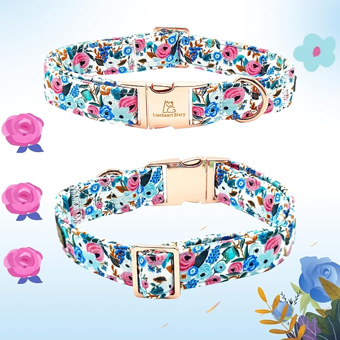 Lionheart glory Dog Collar Bow Collar Floral Dog Collar with Bow Tie Spring Summer Cute Collar Dog Boy or Girl Dog Collars Soft Durable Adjustable Dog Collars for Large Dogs