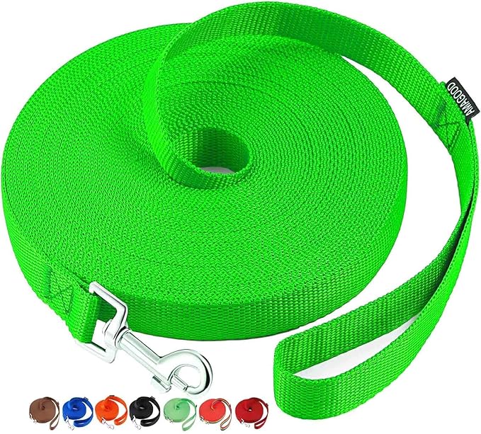AMAGOOD Dog/Puppy Obedience Recall Training Agility Lead-15 ft 20 ft 30 ft 50 ft Long Leash-for Dog Training,Tie Out,Play,Safety,Camping (50Feet x 1Inch, Green)