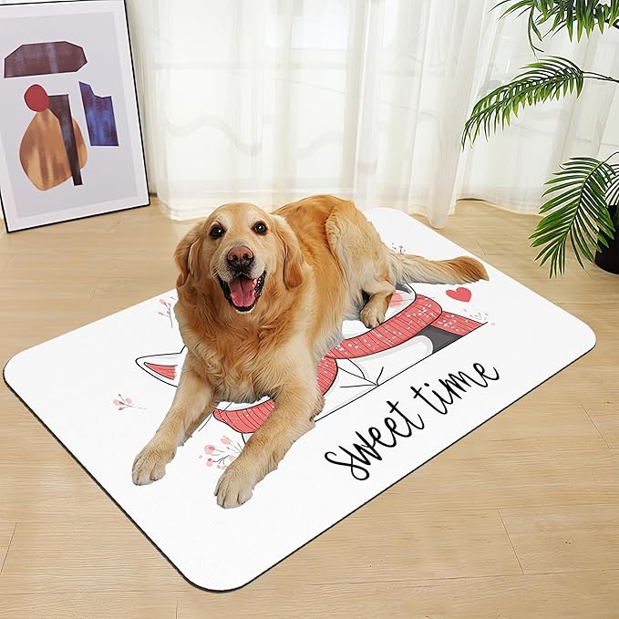 Sweet Cat Lovers Dog Cat Food Mat–Christmas Stocking Absorbent Waterproof Placemat for Food and Water Bowls, Non Slip Rubber Backing, Feeding Mat for Clean Floors 16"x24"