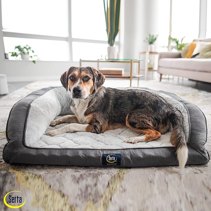 Serta Orthopedic Quilted Couch Dog Bed for Pets – Slate Gray (Small)