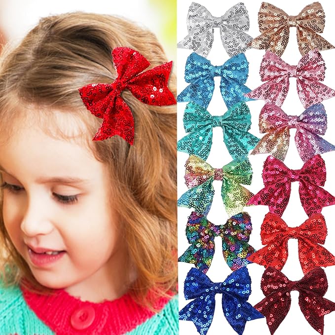 3-inch Sequined Bow Hair Clips For Baby Girls, Toddler, Kids and Young Women Birthday Party Wedding Christmas Occasions Pet Accessories Set of 2 (Burgundy)
