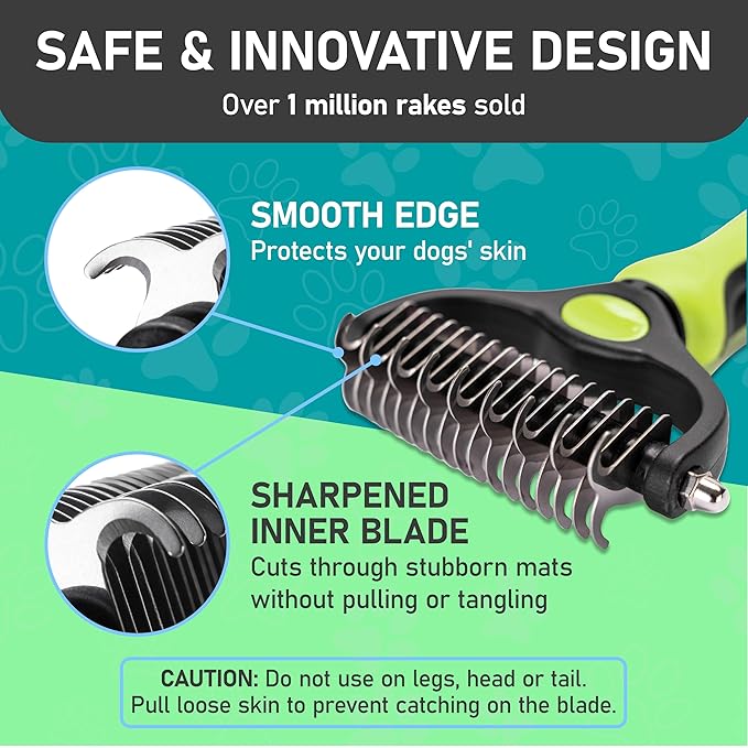 Maxpower Planet Pet Grooming Brush - Double Sided Shedding, Dematting Undercoat Rake for Dogs and Cats - Extra Wide Dog Grooming Brush - Yellow