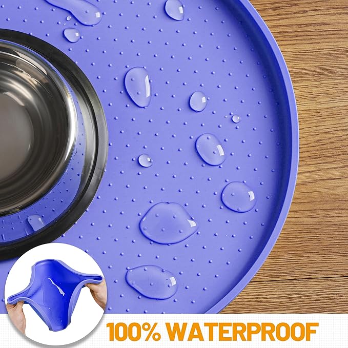 Hubulk 100% Waterproof Silicone Pet Feeding Mat with Raised Edge for Food and Water, Dog Bowl Mats, Cat Bowls Placemat with High Lip Protects Floor for Cats and Dogs (Purple, 32" L x 24" W)