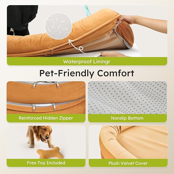 Large Orthopedic Dog Bed, 36 in. Dog Bed for Large Sized Dogs with Full-Surround Bolsters, Dual-Sided Dog Cooling Beds with Memory Foam, Washable Pet Sofa Couch with Nonslip Bottom, Brown