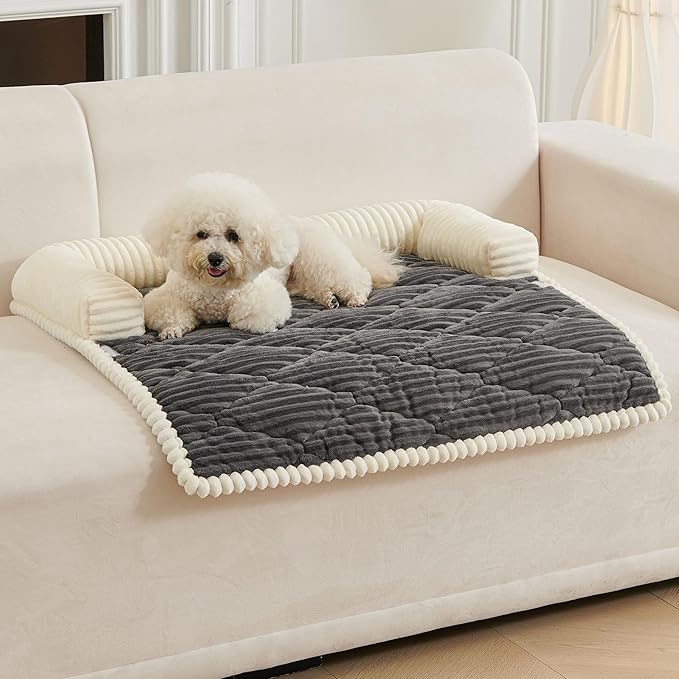 HAOMAIJIA Dog Couch Bed for Small Dogs, Non Slip Pet Couch Covers for Sofa Thick Soft Washable Dog Couch Cover Protector All Seasons Universal Dogs and Cats Bed Mat (Grey, Small)