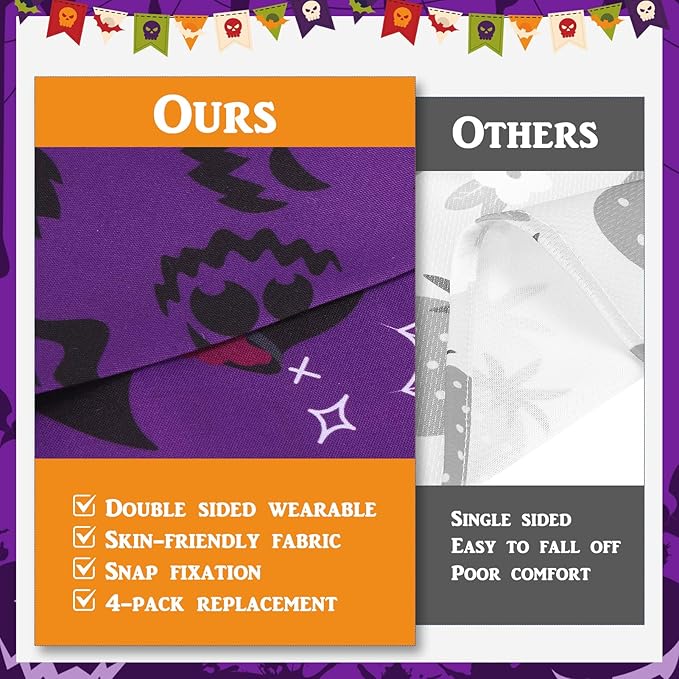 PAWCHIE Halloween Bandanas 4 Pack, Reversible Pumpkin Dog Scarf Bibs, Dog Holiday Costume Set with Two Adjustable Snaps, Multiple Halloween-Themed Patterns for Puppy, Cats, Pets