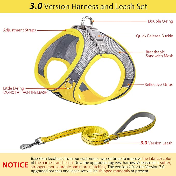 AIITLE Easy Walk Dog Harness and Leash Set - Pet Supply No Pull, Step in Adjustable Dog Harness with Padded Vest, Dog Harness No Choke Over, Easy to Put on Medium Dogs Yellow L