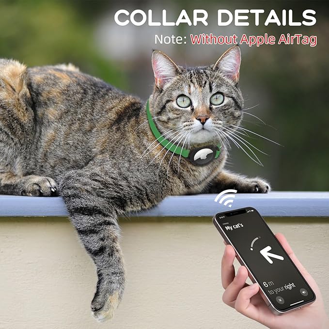 AirTag Cat Collars, Stretchy Collar with Apple AirTag Holder and Bell, Breakaway Ultra Design Elastic GPS Tracking Collars for Cats and Puppies, (7.5-12.5 Inch), Emerald Green