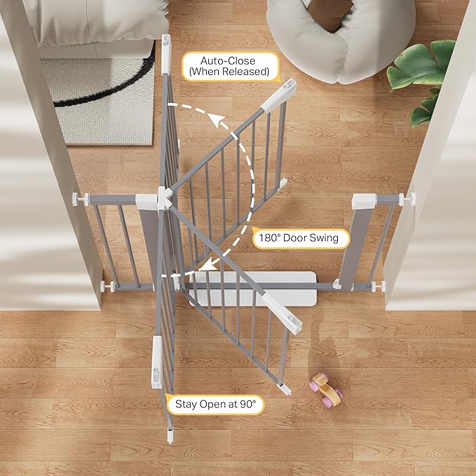 Cumbor 29.7"-40.6" Baby Gate for Stairs, Mom's Choice Awards Winner-Dog Gates for Doorways, Pressure Mounted Auto-Close Pet Gates for Dogs Indoor, Safety Child Gate with Easy Walk Thru Door, Gray