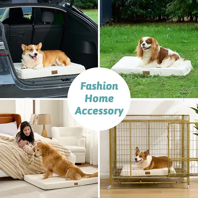 Big Dog Bed for Giant Dogs, Rectangular XXL Orthopedic Dog Beds Extra Large, Foam Anti-Slip Bottom Pet Mat with Washable Removable Cover, Suitable for Pet Up to 150 lbs, 54x44x4 inch, Beige