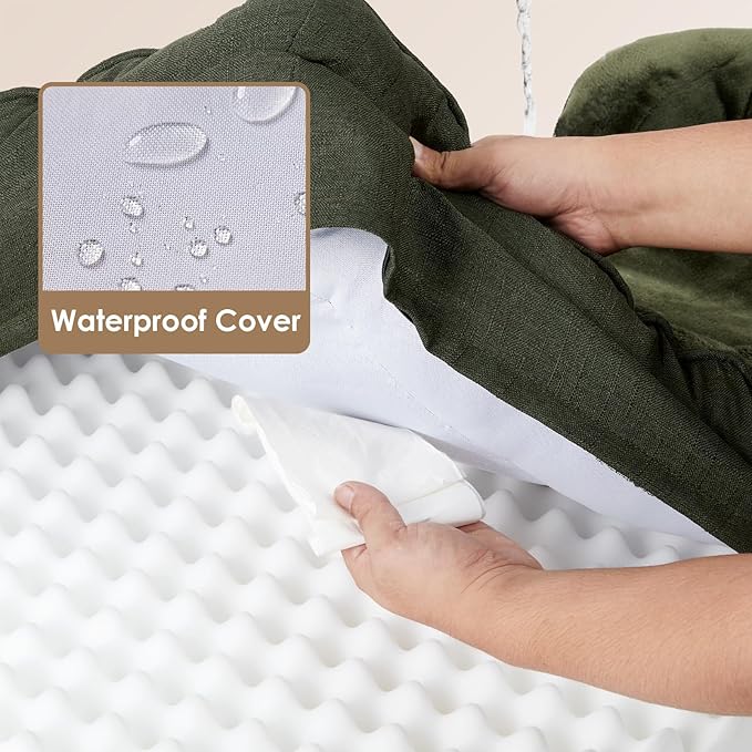 EHEYCIGA Orthopedic Dog Beds for Large Dogs, Waterproof Memory Foam Large Pet Bed with Sides, Non-Slip Bottom and Egg-Crate Foam Dog Couch Bed with Washable Removable Cover, Dark Green