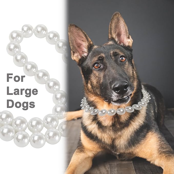 Chunky Pearl Dog Collar Large Breed (0.55 Inch), Adjustable Dog Necklace, Beaded Dog Collar Imitation White Pearls, Elegant Dog Jewelry Suit for Medium Large Dog 18.9"-21.4" Inner Circumference