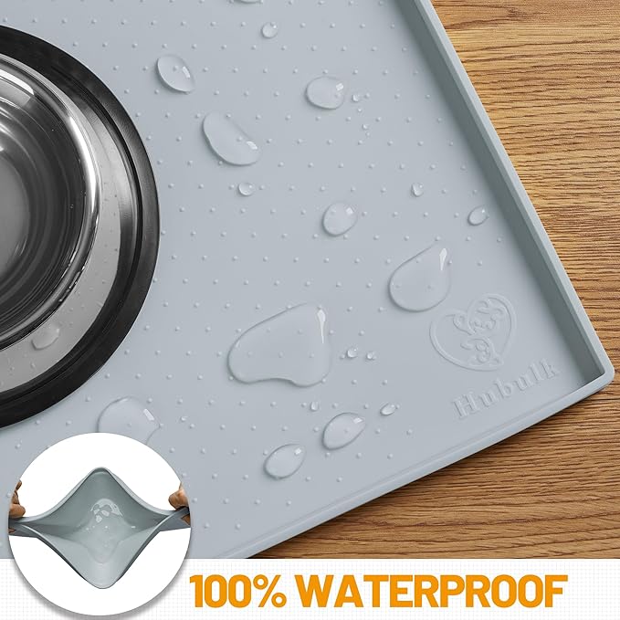 Hubulk Dog Feeding Mat,100% Waterproof Food Grade Silicone Pet Food and Water Bowl Placemat,Dishwasher, High Raised Edge to Prevent Spills,Nonslip Tray to Stop Messes on Floor（32"x24"x1.0", Mist）