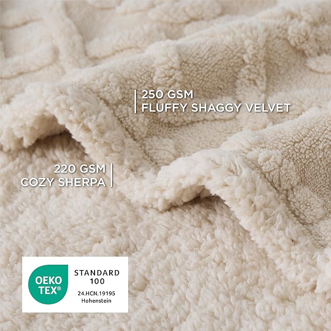 Bedsure Waterproof Dog Blankets for Large Dogs - Pet Blanket for Couch Protector Washable, Premium Jacquard Coral Fleece Cat Throw Blanket, Soft Plush Reversible Furniture Protection, 50"x60", Cream