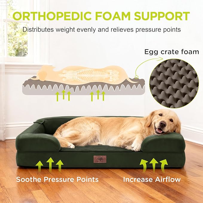Extra Large Dog Bed, Orthopedic XL Washable Bed for Big Dog Waterproof Pet Couch Sofa Bolster with Removable Cover, Non-Slip Bottom, Tennis Ball Toy, 42x30